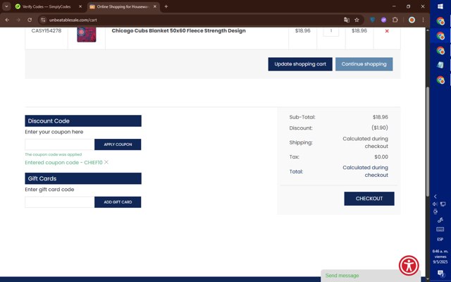 Unbeatable Sale checkout page showing Unbeatable Sale promo code box | Screenshot taken by SimplyCodes community member on May 9, 2025