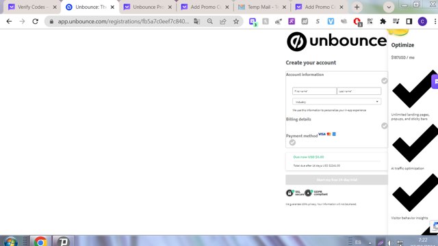 Unbounce checkout page showing Unbounce coupon code box | Screenshot taken by SimplyCodes community member on Feb 27, 2024