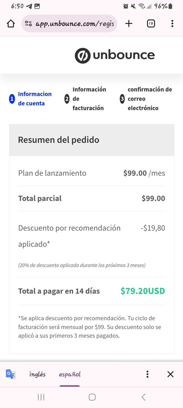 Unbounce checkout page showing Unbounce coupon code box | Screenshot taken by SimplyCodes community member on Nov 3, 2023