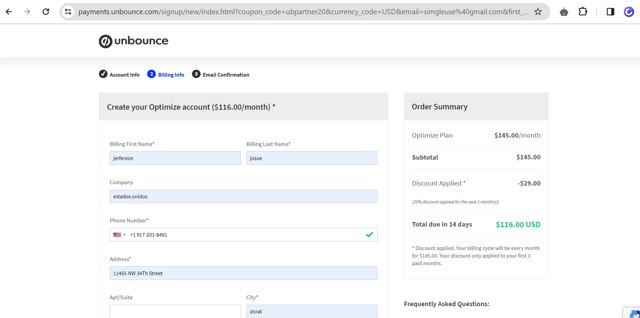 Unbounce checkout page showing Unbounce coupon code box | Screenshot taken by SimplyCodes community member on Jan 29, 2024