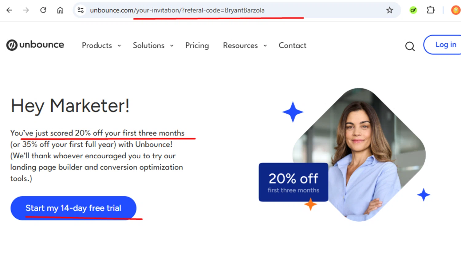 Unbounce coupon code screenshot showing code BryantBarzola applied at Unbounce checkout page. Uploaded by SimplyCodes community member Mikasa23 on May 13, 2025