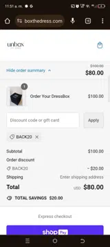 BACK20 coupon verification screenshot
