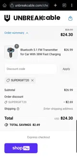 supergift20 coupon verification screenshot
