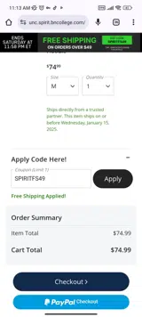 UNC Student Stores coupon verification screenshot