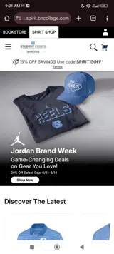 UNC Student Stores coupon verification screenshot