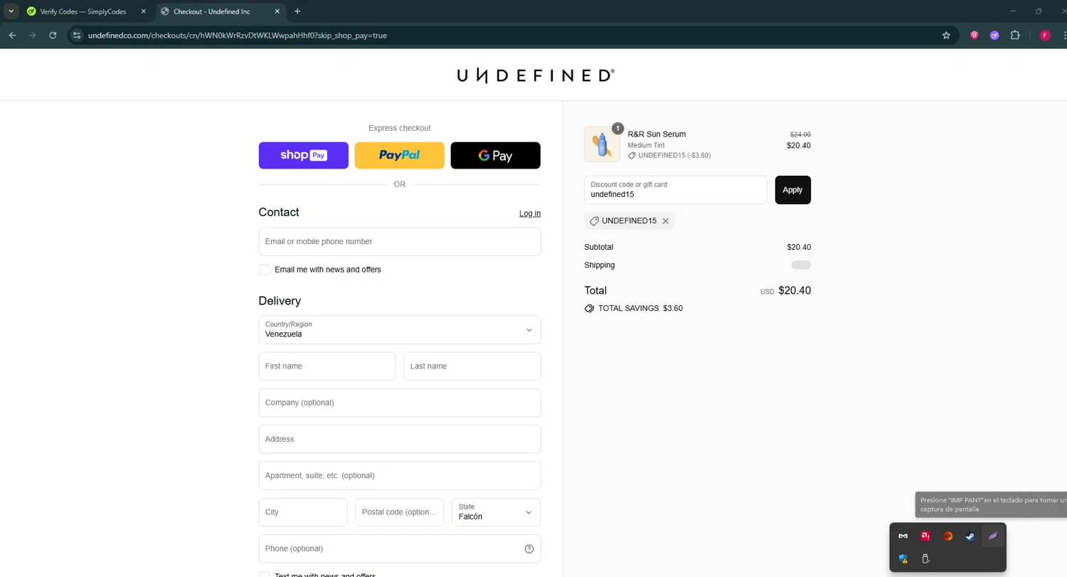 Undefined promo code screenshot showing code undefined15 applied at Undefined checkout page. Uploaded by SimplyCodes community member ExtraordinaryVirtuoso281 on Jul 18, 2025
