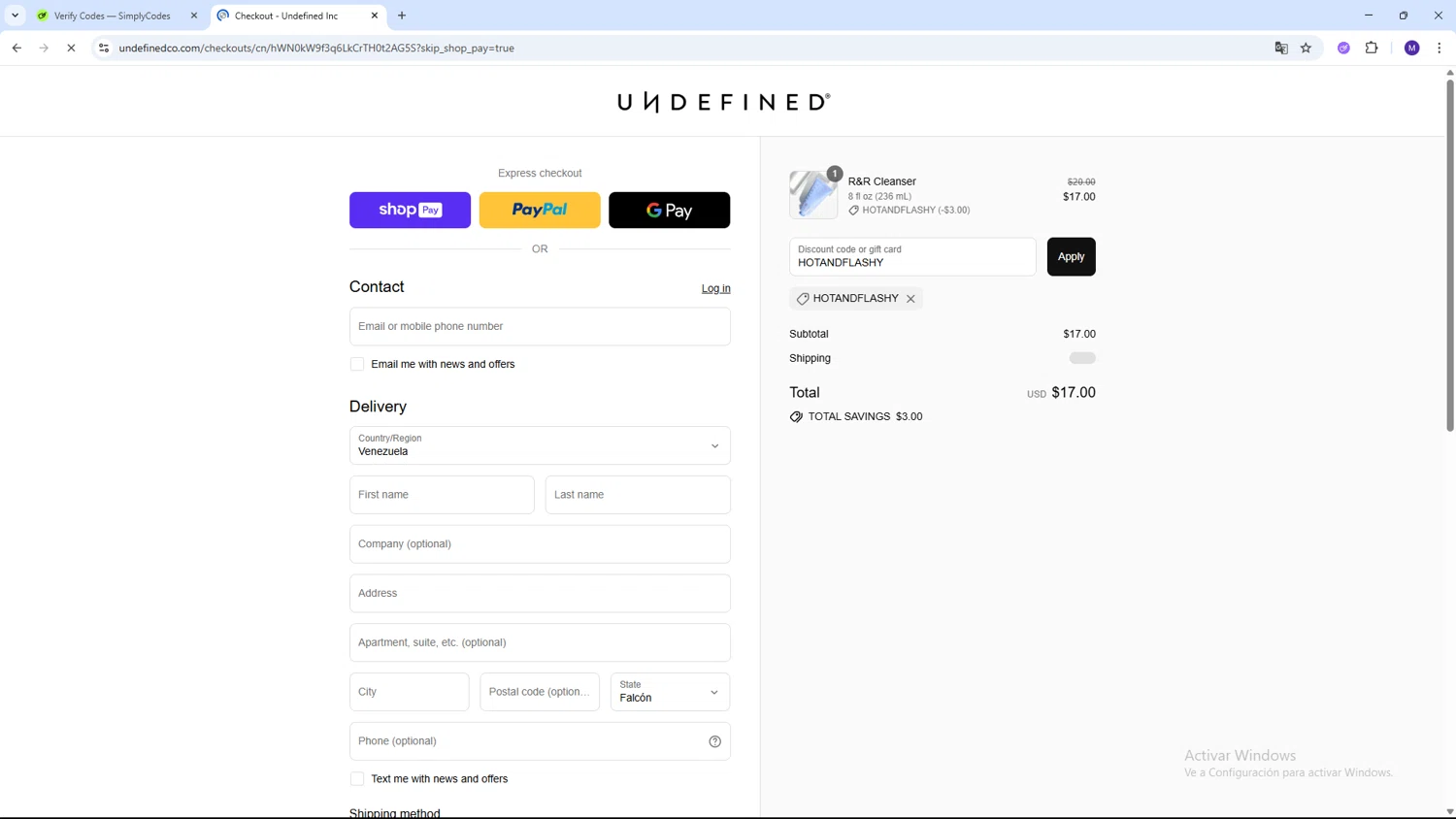 Undefined promo code screenshot showing code HOTANDFLASHY applied at Undefined checkout page. Uploaded by SimplyCodes community member CRF250CC on Jul 18, 2025