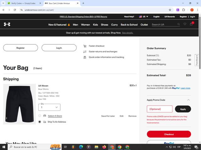 Under Armour checkout page showing Under Armour promo code box | Screenshot taken by SimplyCodes community member on Sep 3, 2025