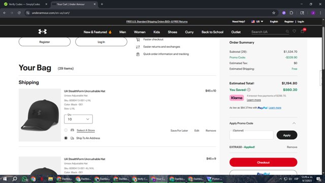 Under Armour checkout page showing Under Armour promo code box | Screenshot taken by SimplyCodes community member on Jul 9, 2025