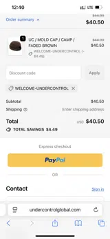 WELCOME-UNDERCONTROL coupon verification screenshot