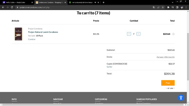 Undercover Condoms checkout page showing Undercover Condoms promo code box | Screenshot taken by SimplyCodes community member on Mar 25, 2024