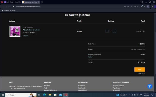 Undercover Condoms checkout page showing Undercover Condoms promo code box | Screenshot taken by SimplyCodes community member on Jan 20, 2024