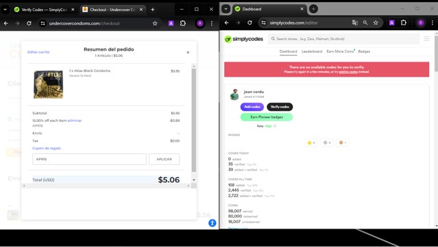 Undercover Condoms checkout page showing Undercover Condoms promo code box | Screenshot taken by SimplyCodes community member on Apr 15, 2024