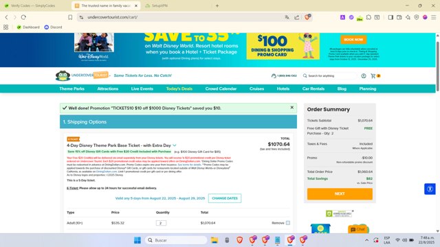 Undercover Tourist checkout page showing Undercover Tourist promo code box | Screenshot taken by SimplyCodes community member on Aug 22, 2025