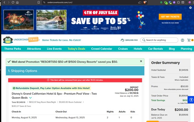 Undercover Tourist checkout page showing Undercover Tourist promo code box | Screenshot taken by SimplyCodes community member on Jul 7, 2025