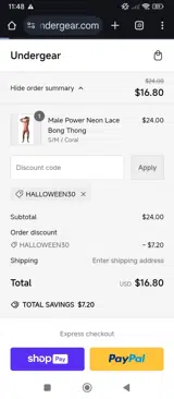HALLOWEEN30 coupon verification screenshot