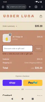 Under Luna coupon verification screenshot