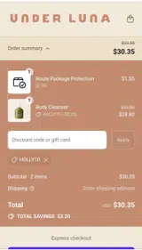Under Luna coupon verification screenshot