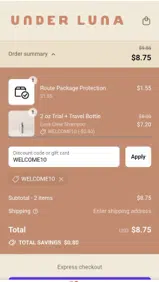 Under Luna coupon verification screenshot