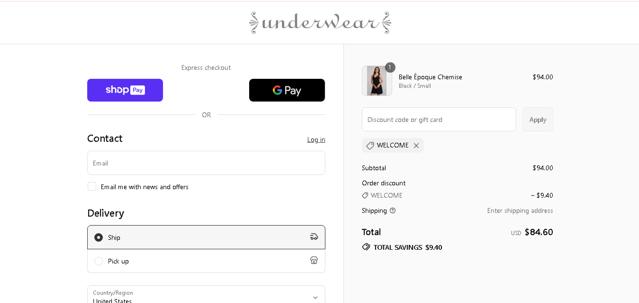 Underwear checkout page showing Underwear promo code box | Screenshot taken by SimplyCodes community member on Aug 27, 2025