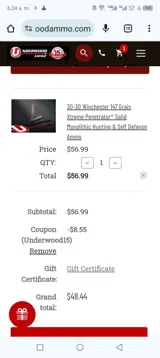 Underwood Ammo coupon verification screenshot