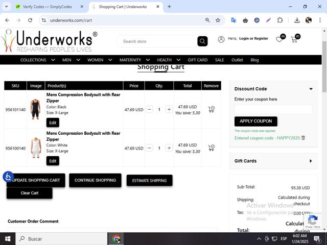 Underworks checkout page showing Underworks coupon code box | Screenshot taken by SimplyCodes community member on Jan 24, 2025