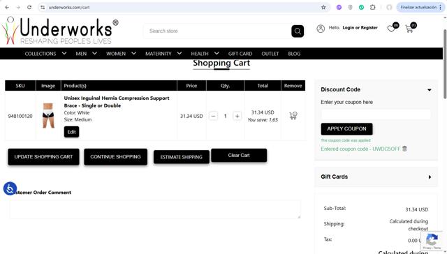 Underworks checkout page showing Underworks coupon code box | Screenshot taken by SimplyCodes community member on Jun 27, 2025