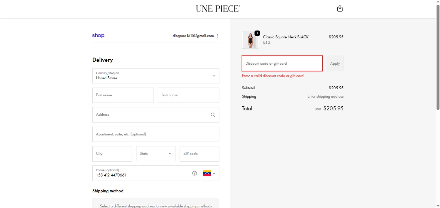 Une Piece discount code screenshot showing code IKNOWJO applied at Une Piece checkout page. Uploaded by SimplyCodes community member BargainShopper1384 on Nov 19, 2025
