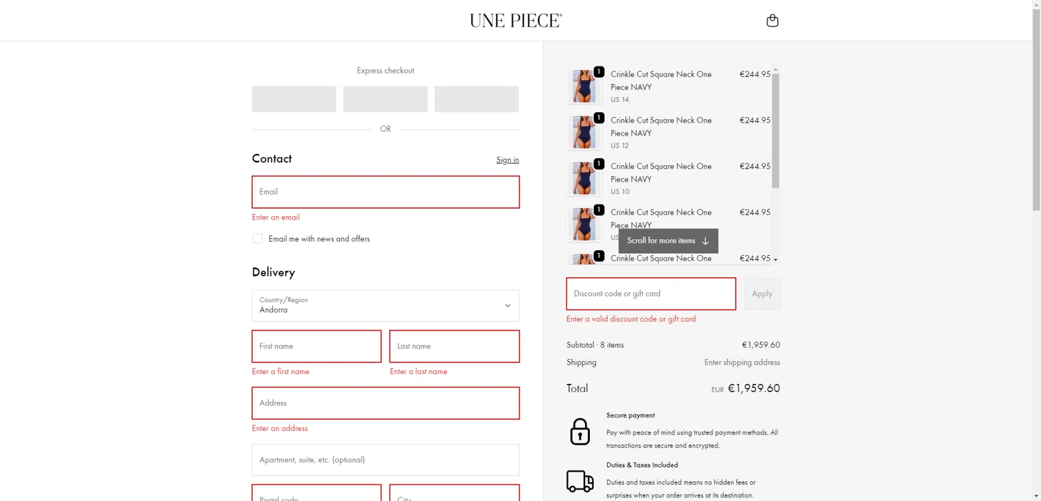 Une Piece discount code screenshot showing code IKNOWJO applied at Une Piece checkout page. Uploaded by SimplyCodes community member CleverHawk1744 on Oct 17, 2025
