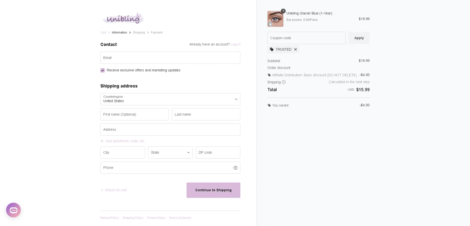 Unibling coupon code screenshot showing code TRUSTED applied at Unibling checkout page. Uploaded by SimplyCodes community member PromoElite4745 on Sep 16, 2025