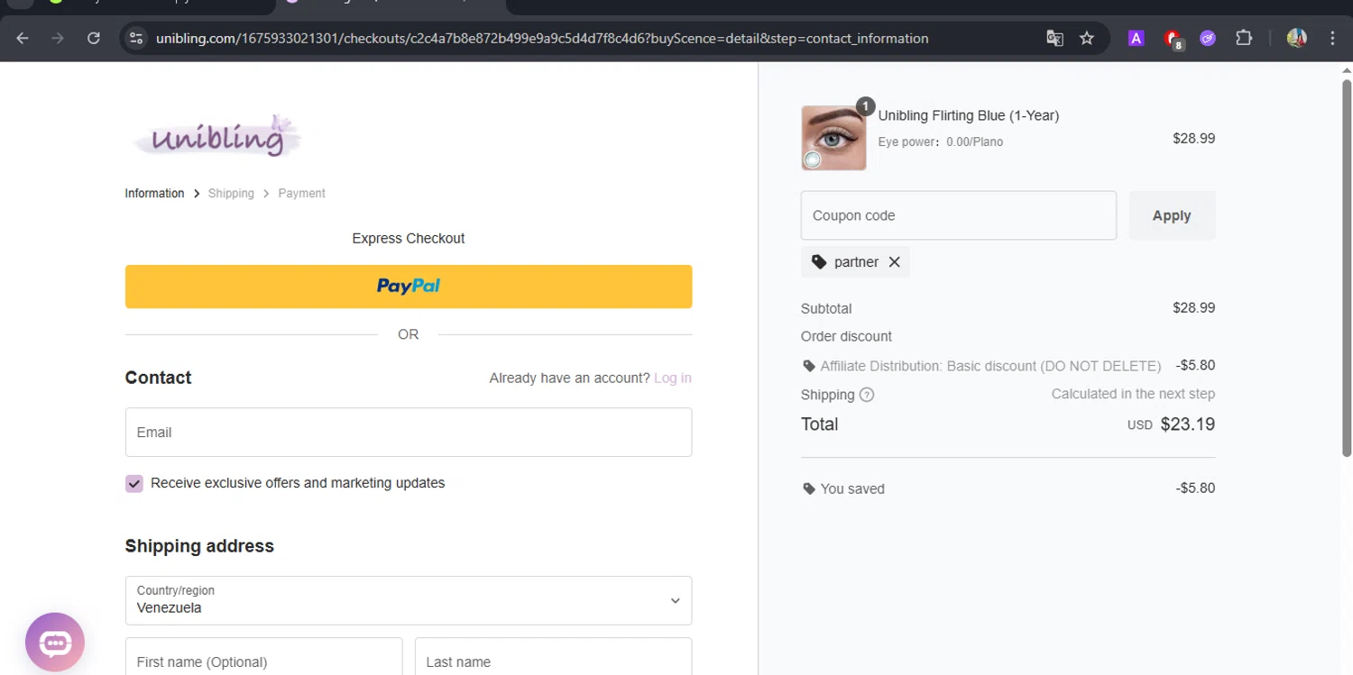 Unibling coupon code screenshot showing code partner applied at Unibling checkout page. Uploaded by SimplyCodes community member BrilliantFox7966 on Sep 22, 2025