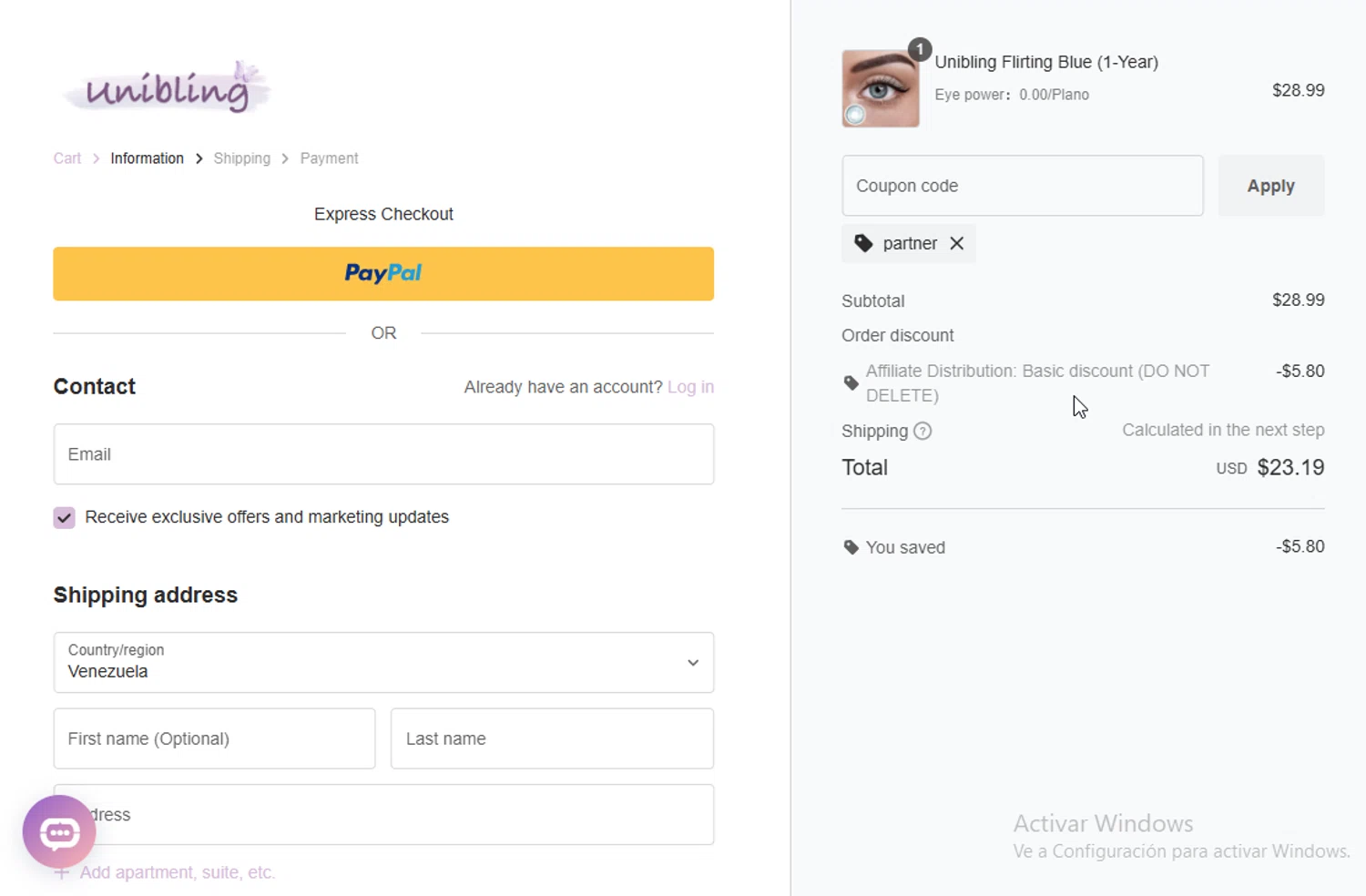 Unibling coupon code screenshot showing code partner applied at Unibling checkout page. Uploaded by SimplyCodes community member Sheele_Icon on Dec 18, 2025