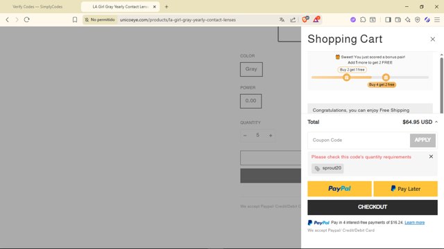 Unicoeye checkout page showing Unicoeye coupon code box | Screenshot taken by SimplyCodes community member on Aug 24, 2025