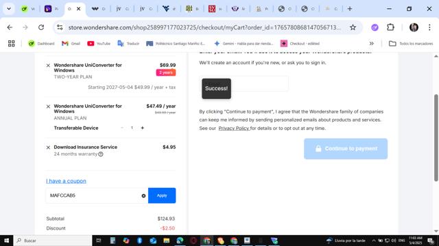 Wondershare UniConverter checkout page showing Wondershare UniConverter promo code box | Screenshot taken by SimplyCodes community member on May 4, 2025