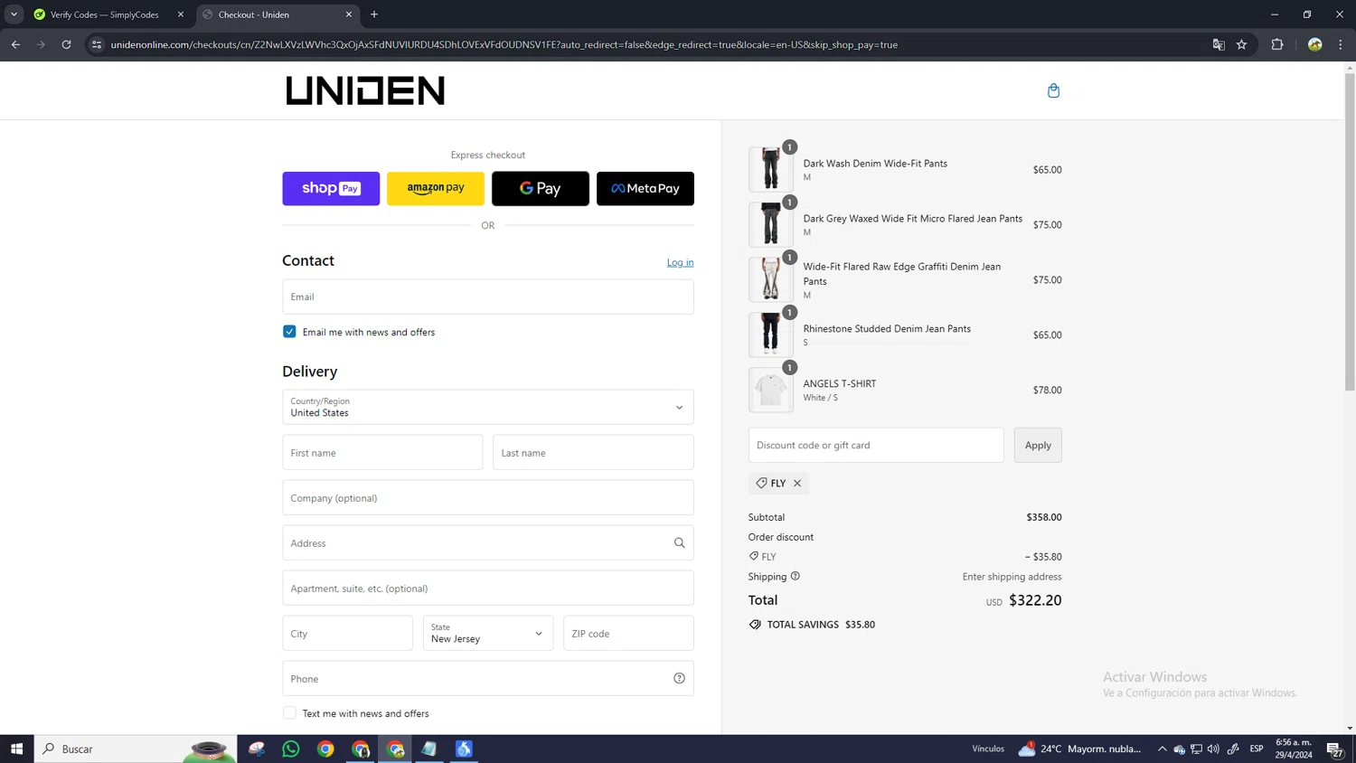 Uniden Online checkout page showing Uniden Online promo code box | Screenshot taken by SimplyCodes community member on Apr 29, 2024