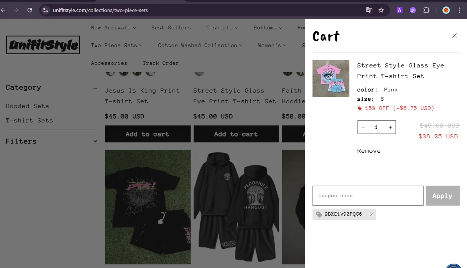 UnifitStyle coupon code screenshot showing code 9BXE1V90PQC6 applied at UnifitStyle checkout page. Uploaded by SimplyCodes community member PrimeSentinel5869 on Jul 24, 2025