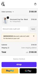 NEWSHOES20 coupon verification screenshot