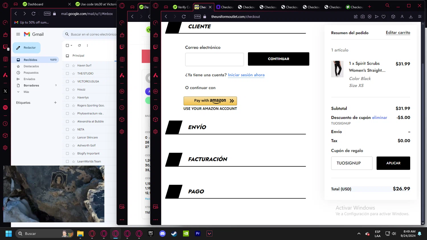 The Uniform Outlet checkout page showing The Uniform Outlet coupon code box | Screenshot taken by SimplyCodes community member on Sep 24, 2024