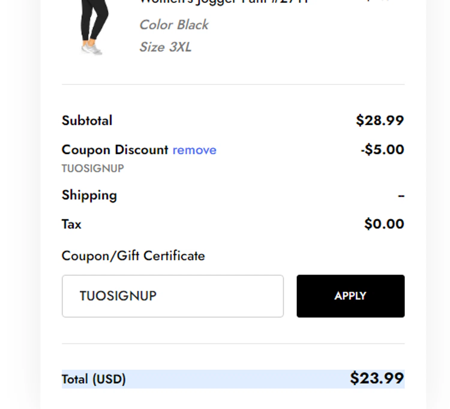 The Uniform Outlet checkout page showing The Uniform Outlet coupon code box | Screenshot taken by SimplyCodes community member on Jun 28, 2024