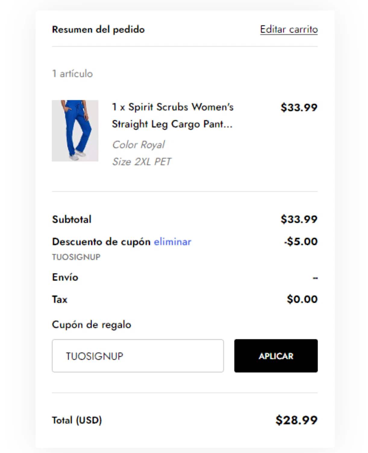 The Uniform Outlet checkout page showing The Uniform Outlet coupon code box | Screenshot taken by SimplyCodes community member on May 30, 2024