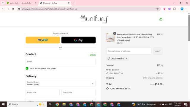 Unifury checkout page showing Unifury discount code box | Screenshot taken by SimplyCodes community member on Sep 9, 2025
