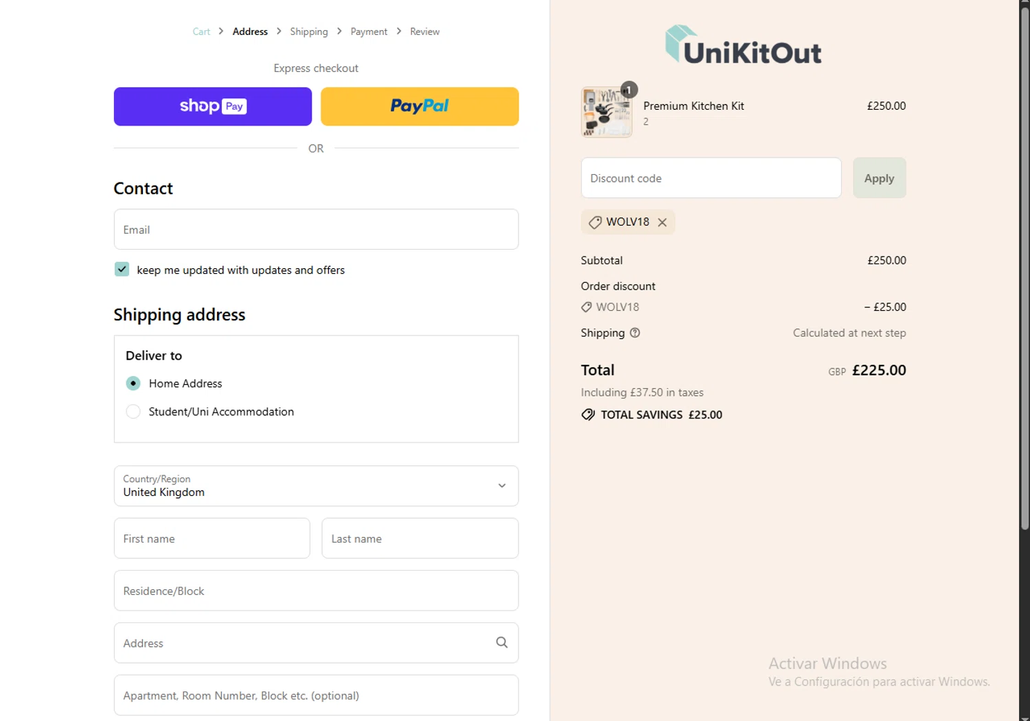 UniKitOut discount code screenshot showing code WOLV18 applied at UniKitOut checkout page. Uploaded by SimplyCodes community member SavvyLynx6076 on Aug 27, 2025