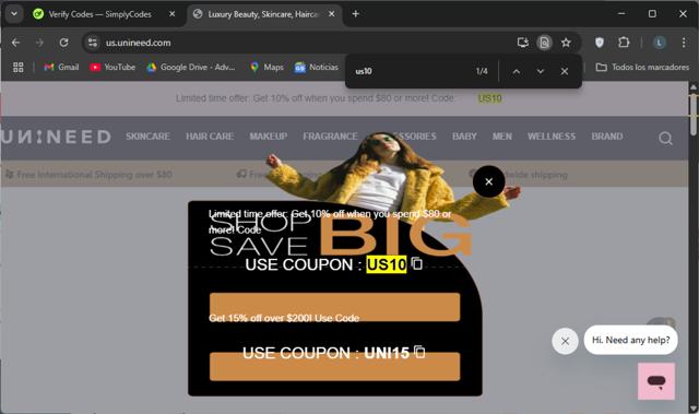 Unineed checkout page showing Unineed discount code box | Screenshot taken by SimplyCodes community member on Mar 10, 2025