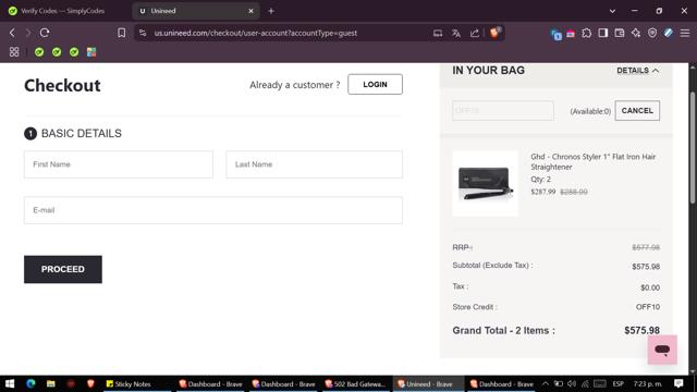 Unineed checkout page showing Unineed discount code box | Screenshot taken by SimplyCodes community member on Apr 10, 2025