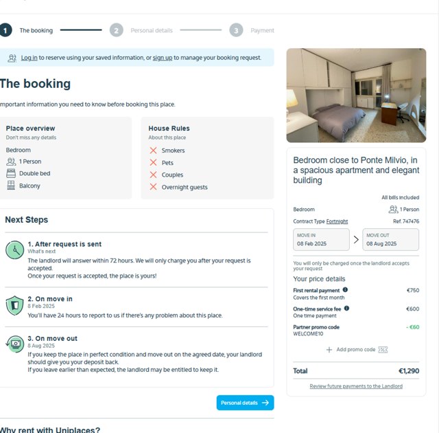 Uniplaces checkout page showing Uniplaces promo code box | Screenshot taken by SimplyCodes community member on Dec 27, 2024