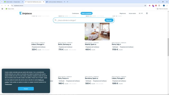 Uniplaces checkout page showing Uniplaces promo code box | Screenshot taken by SimplyCodes community member on Dec 2, 2024