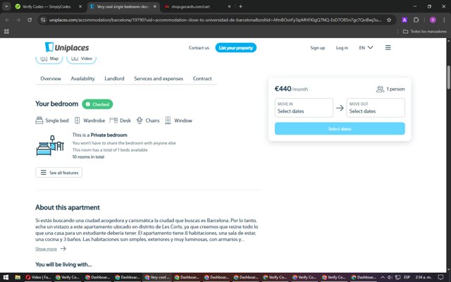 Uniplaces checkout page showing Uniplaces promo code box | Screenshot taken by SimplyCodes community member on Mar 11, 2025