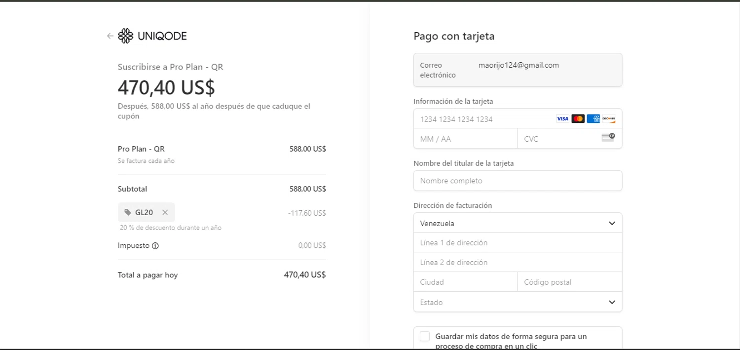 Uniqode checkout page showing Uniqode promo code box | Screenshot taken by SimplyCodes community member on Oct 4, 2024