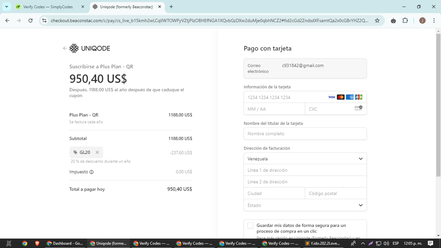 Uniqode checkout page showing Uniqode promo code box | Screenshot taken by SimplyCodes community member on Sep 9, 2024