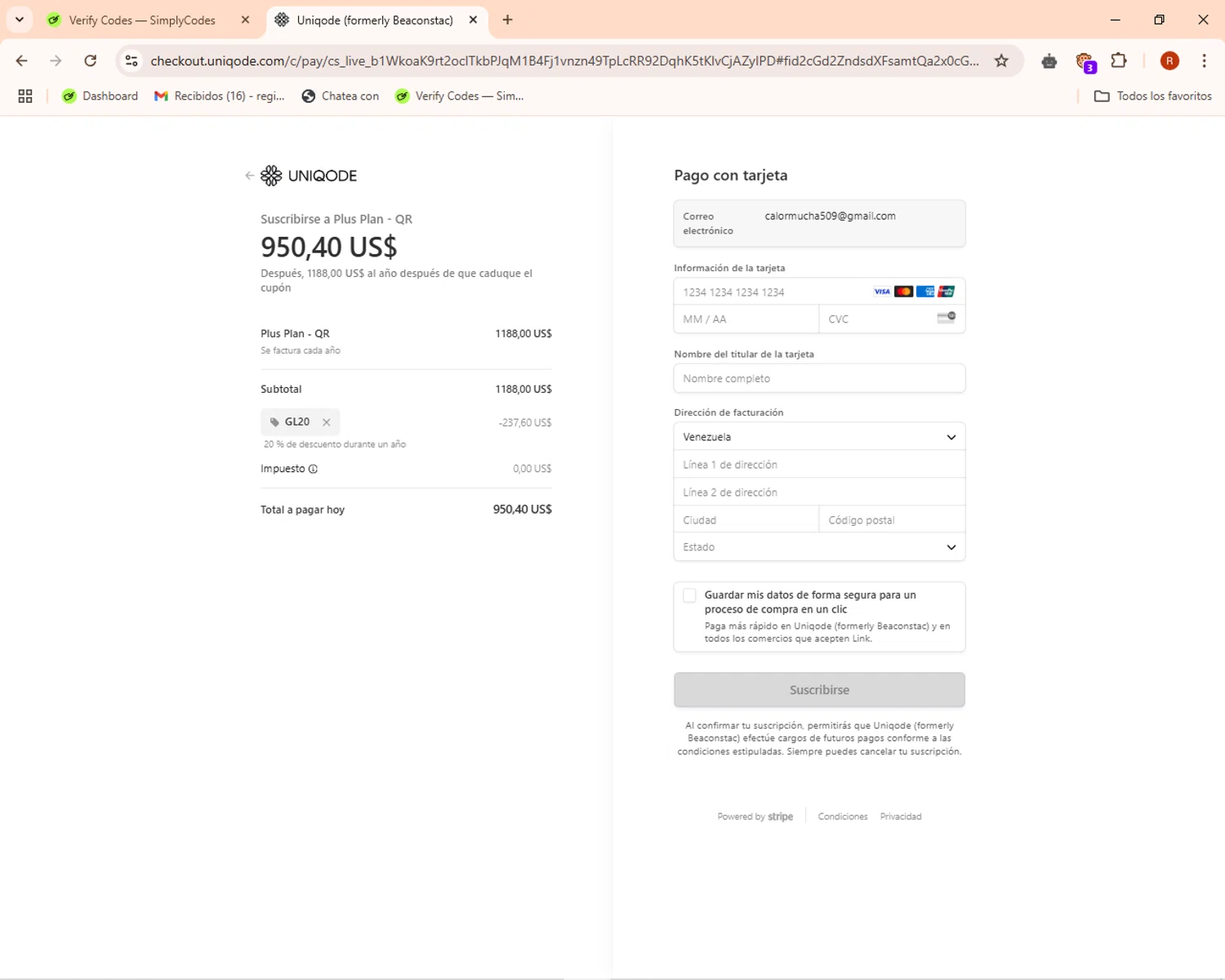 Uniqode checkout page showing Uniqode promo code box | Screenshot taken by SimplyCodes community member on Nov 13, 2024